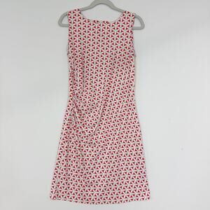 J. McLaughlin Sleeveless Ruched Dress Coral  & White Geometric Women's Medium